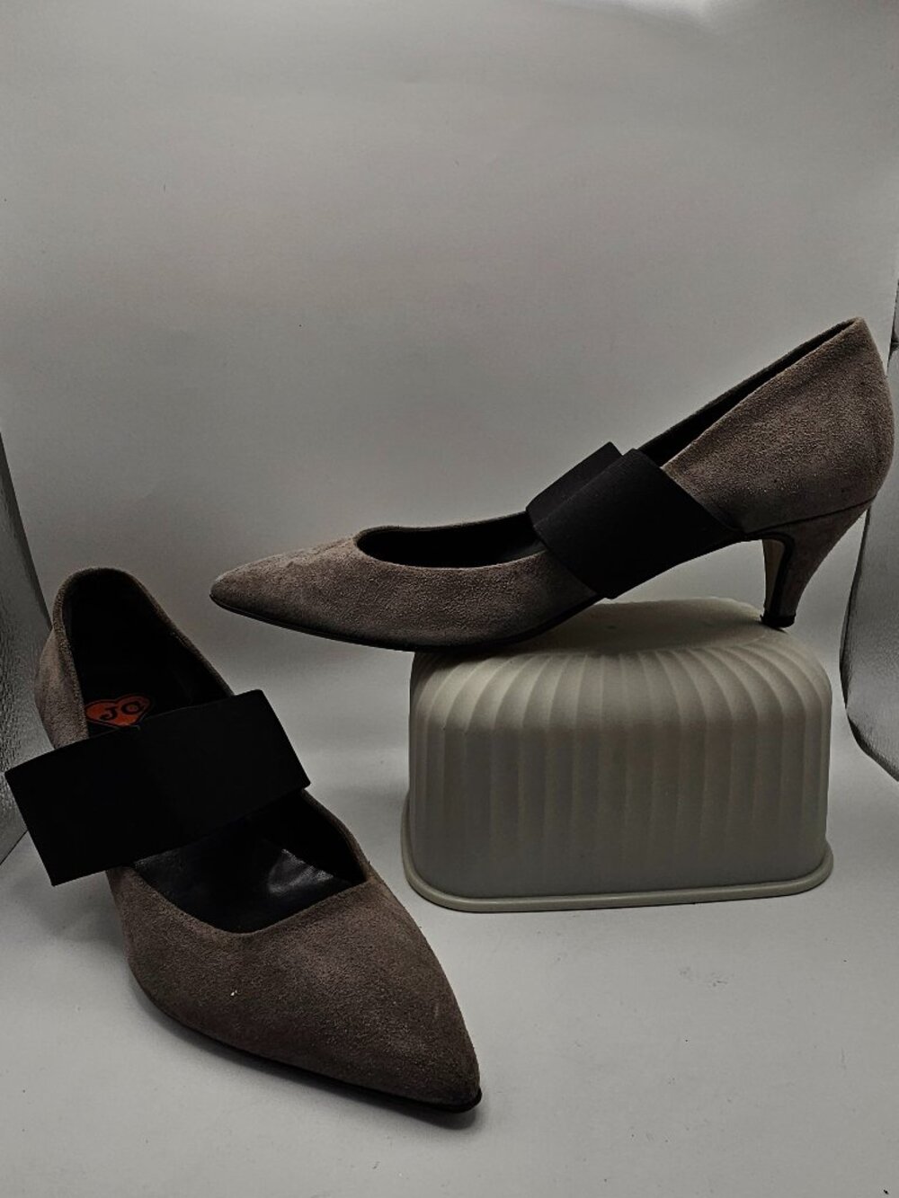 Jeffrey Campbell Grey Suede Pointed‑Toe Pumps, Instep Strap, Size EU 38/US 7.5/8